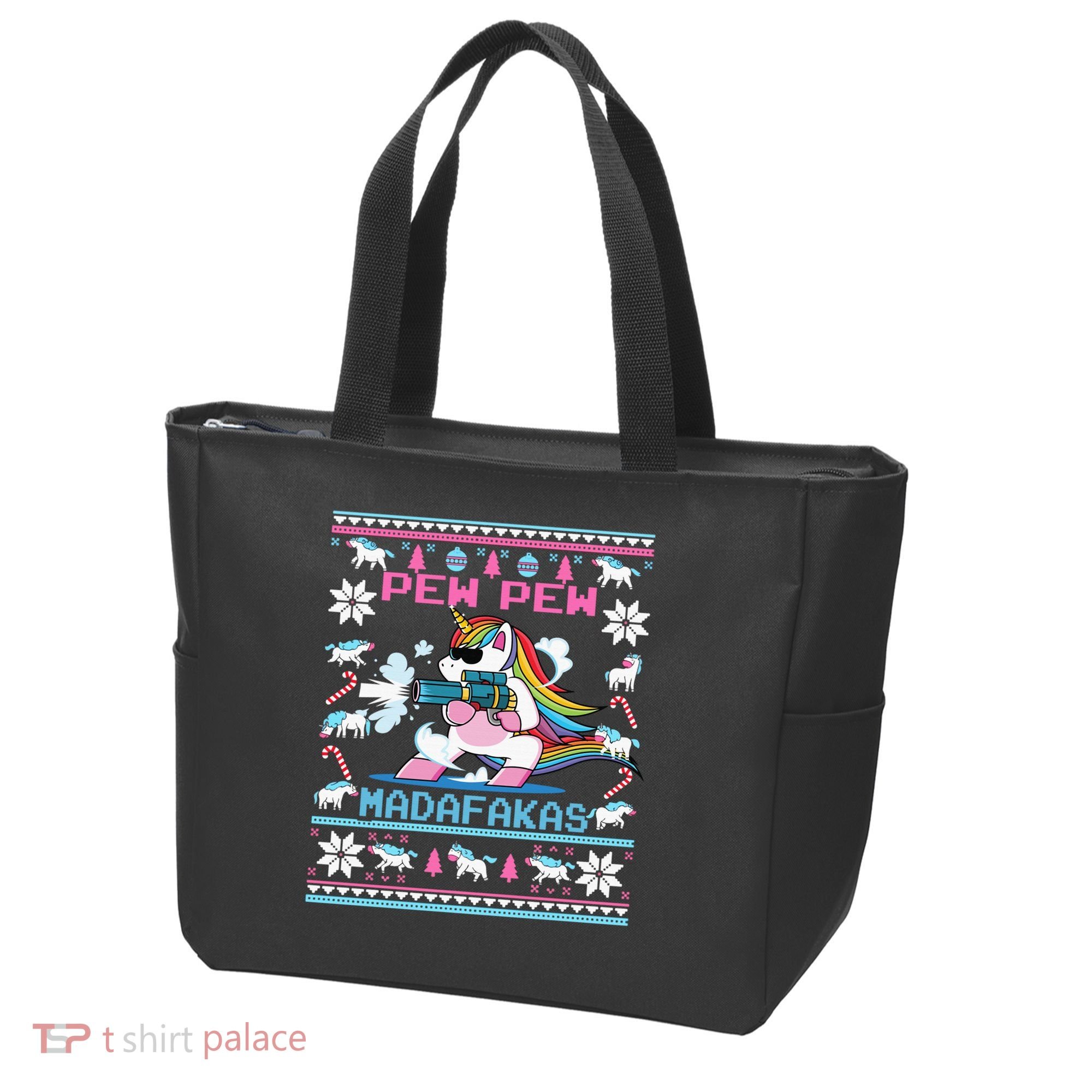 Unicorn Pew Pew Madafakas Ugly Christmas Sweater Tote Bag