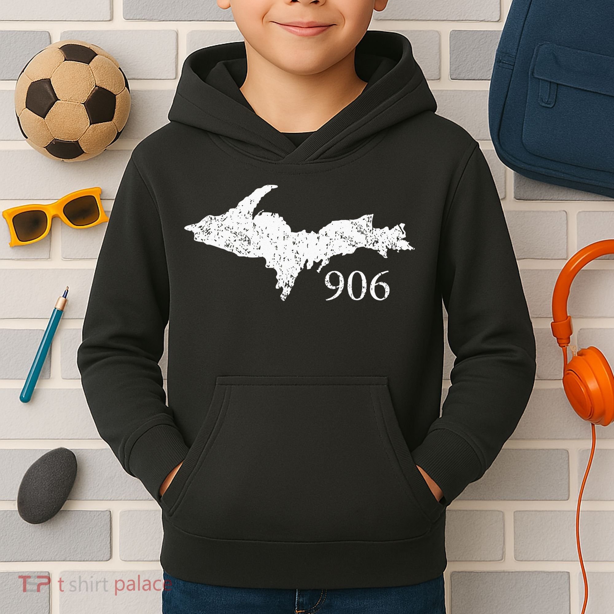Upper Peninsula UP 906 Yooper Pride Michigan Roots Kids Hoodie