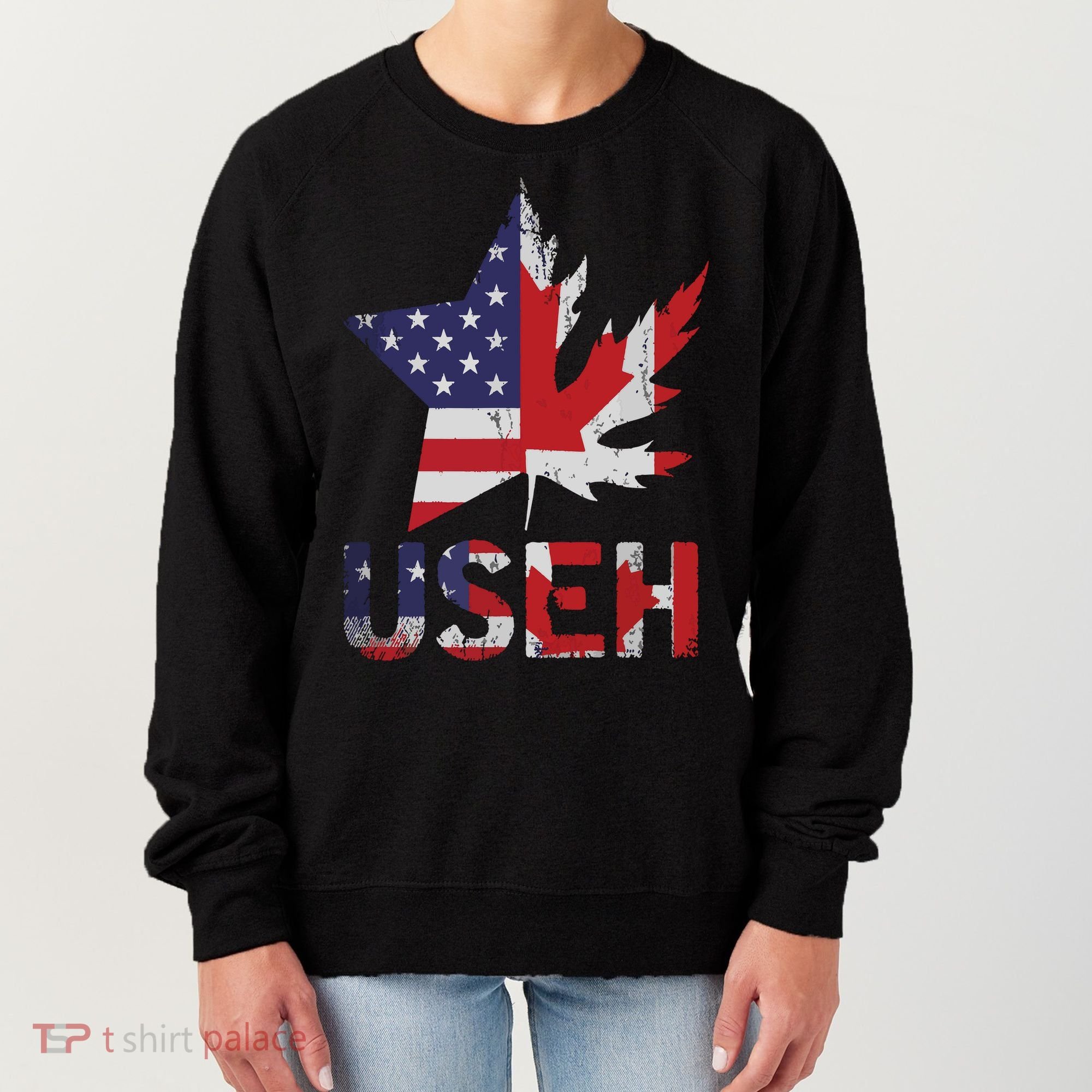 USEH Patriotic USA Star Canadian Maple Leaf Canada Women's Sweatshirt