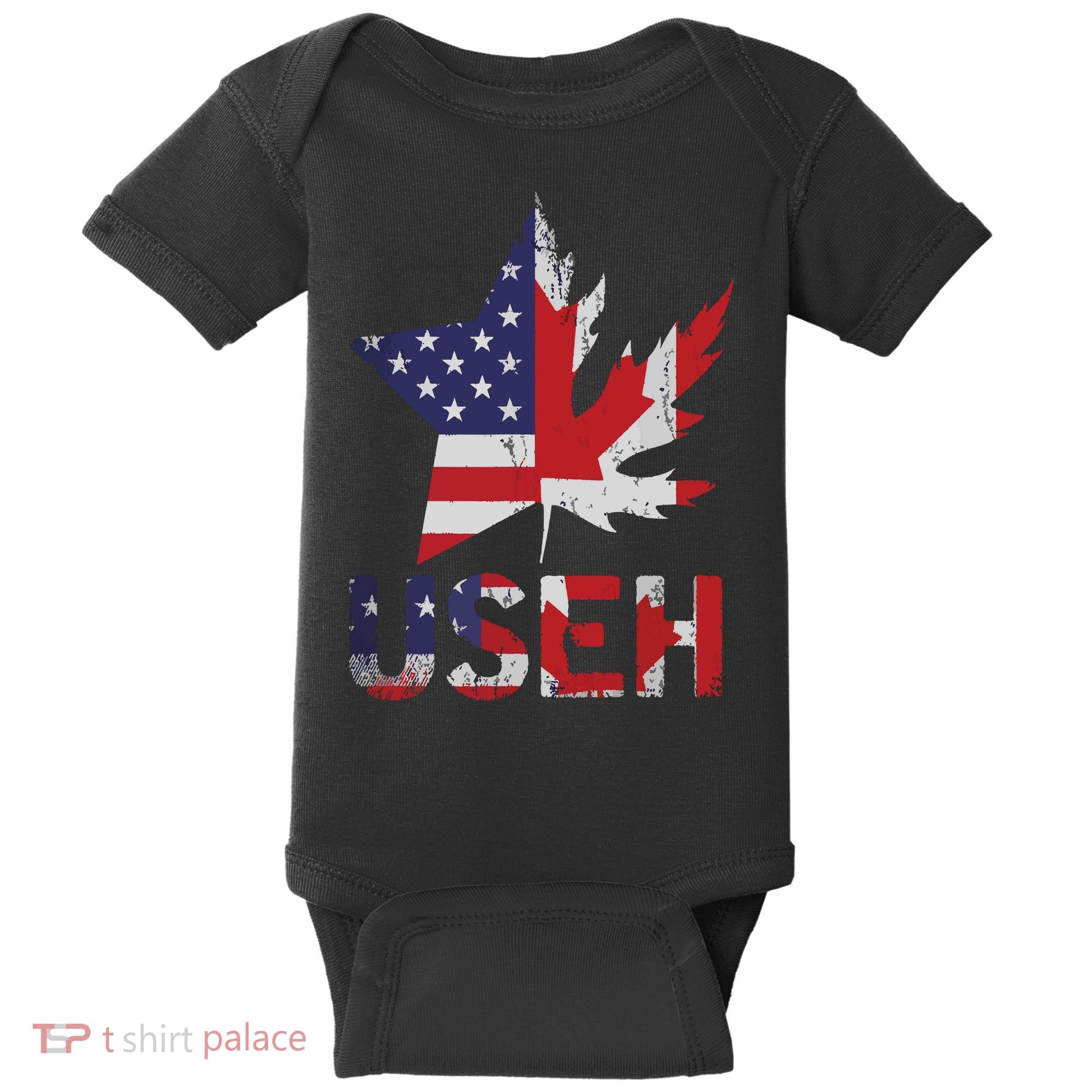 USEH Patriotic USA Star Canadian Maple Leaf Canada Baby Bodysuit