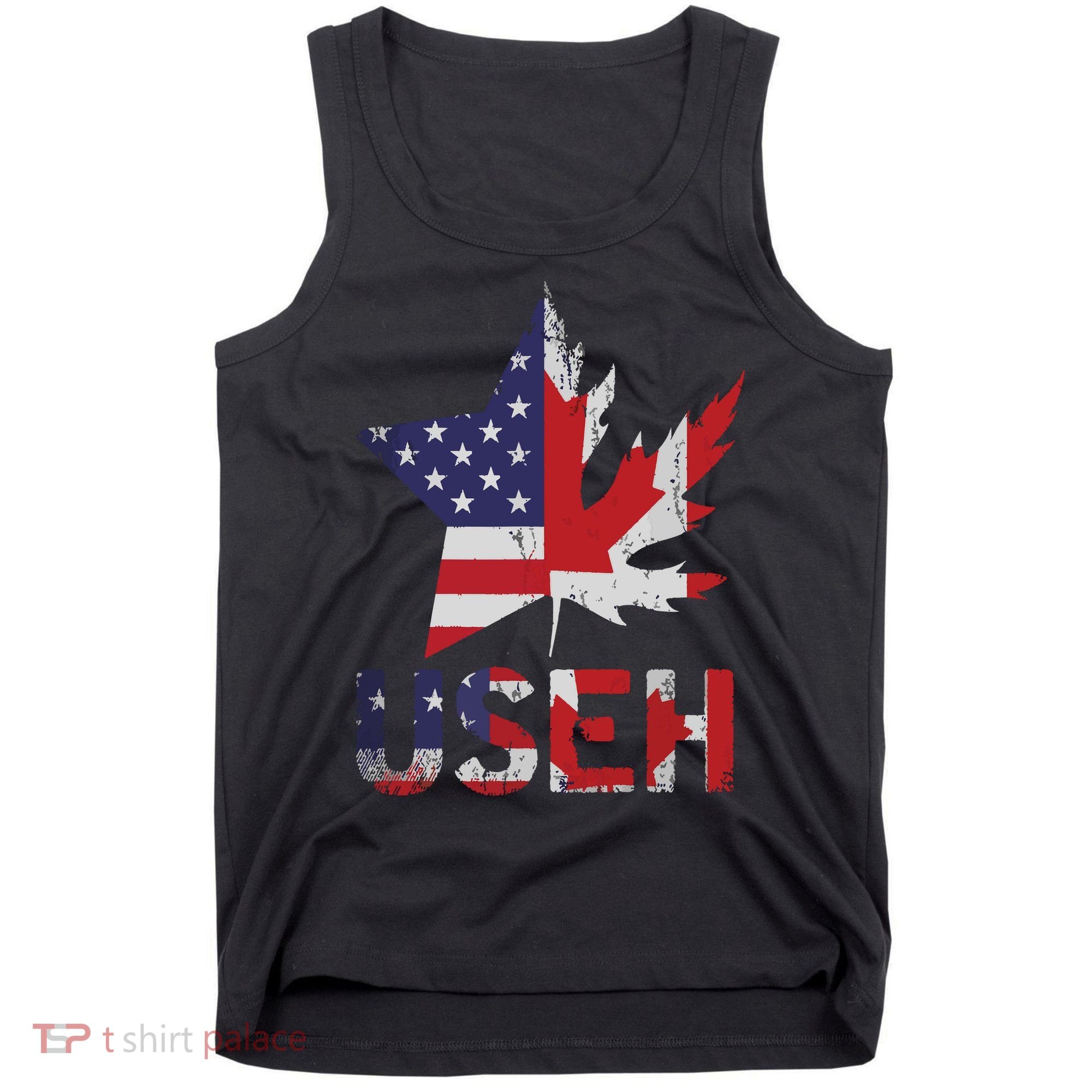 USEH Patriotic USA Star Canadian Maple Leaf Canada Tank Top