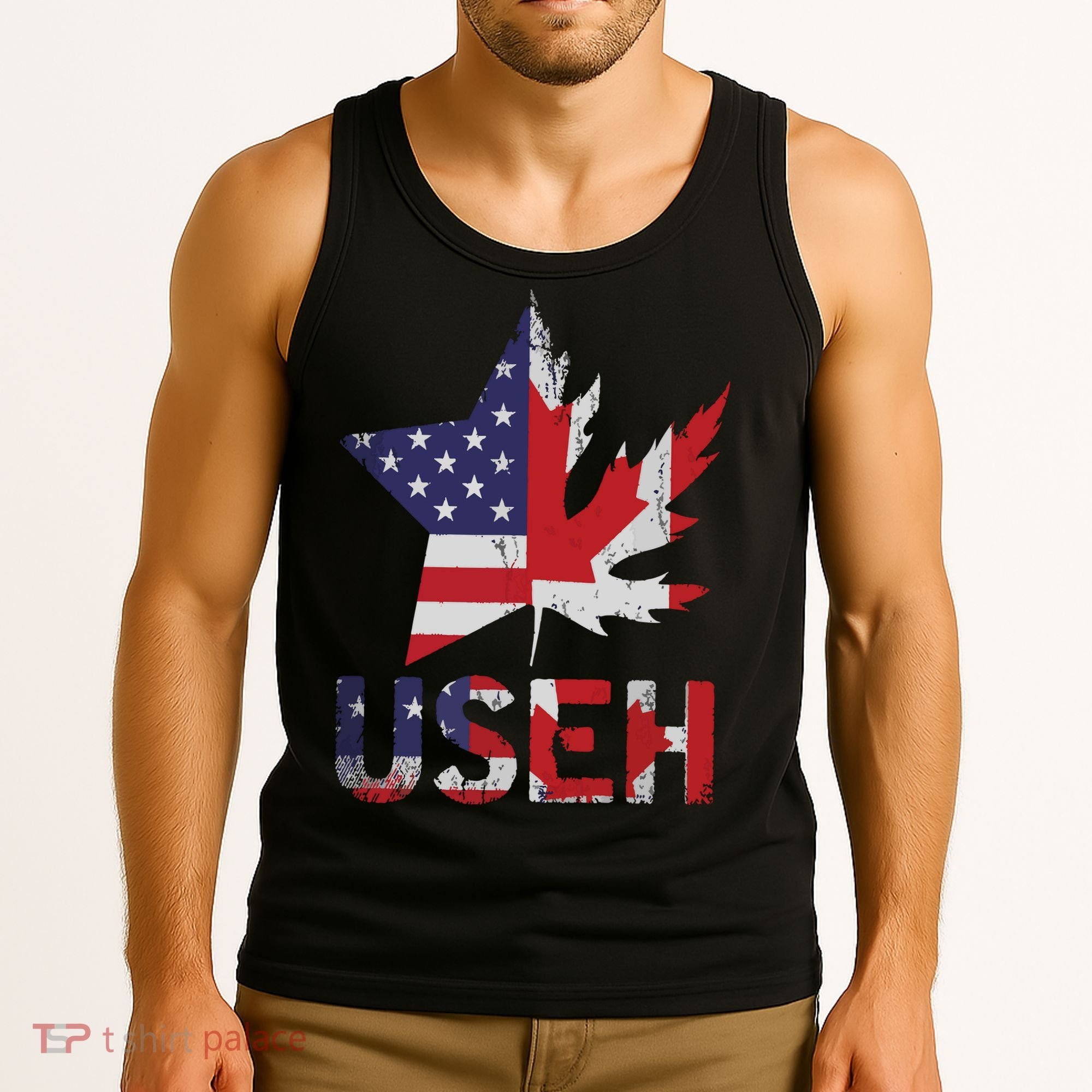 USEH Patriotic USA Star Canadian Maple Leaf Canada Tank Top