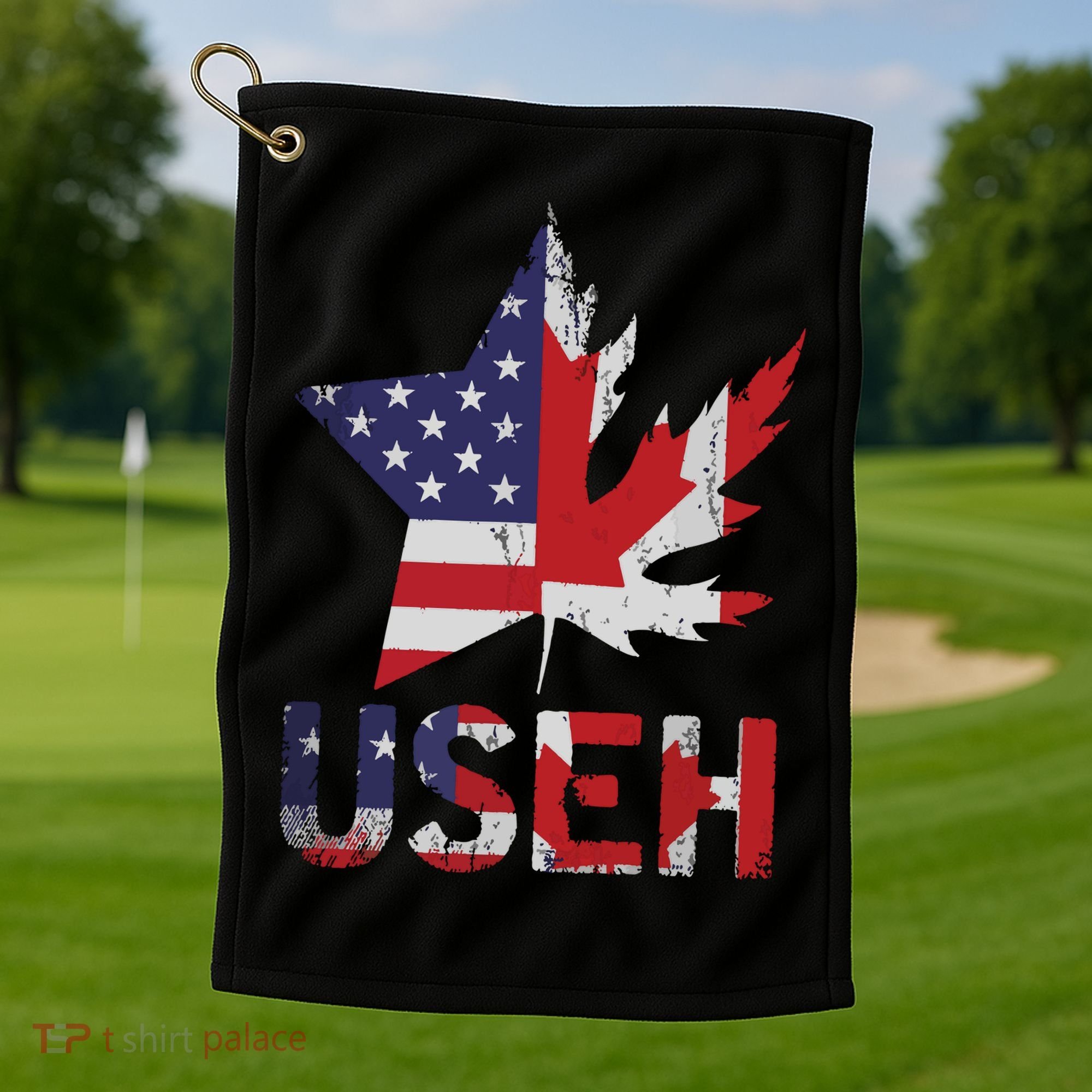 USEH Patriotic USA Star Canadian Maple Leaf Canada Golf Towel