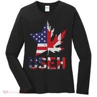USEH Patriotic USA Star Canadian Maple Leaf Canada Women's Long Sleeve Shirt thumb 0