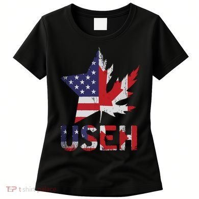USEH Patriotic USA Star Canadian Maple Leaf Canada Women's T-Shirt