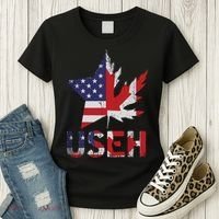 USEH Patriotic USA Star Canadian Maple Leaf Canada Women's T-Shirt thumb 3