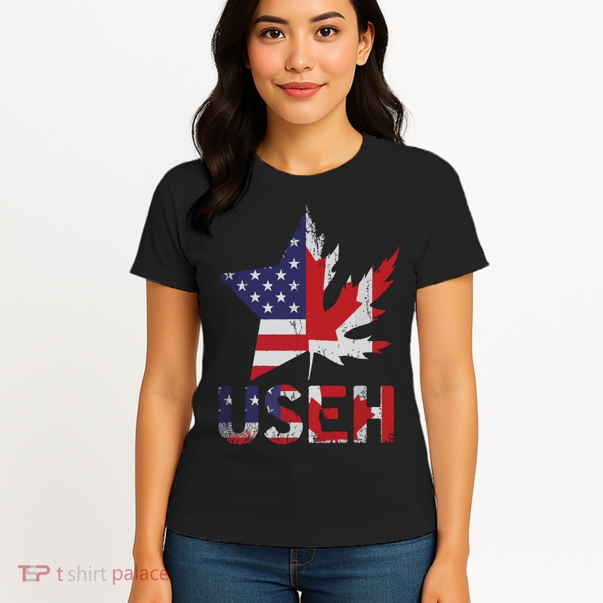USEH Patriotic USA Star Canadian Maple Leaf Canada Women's T-Shirt
