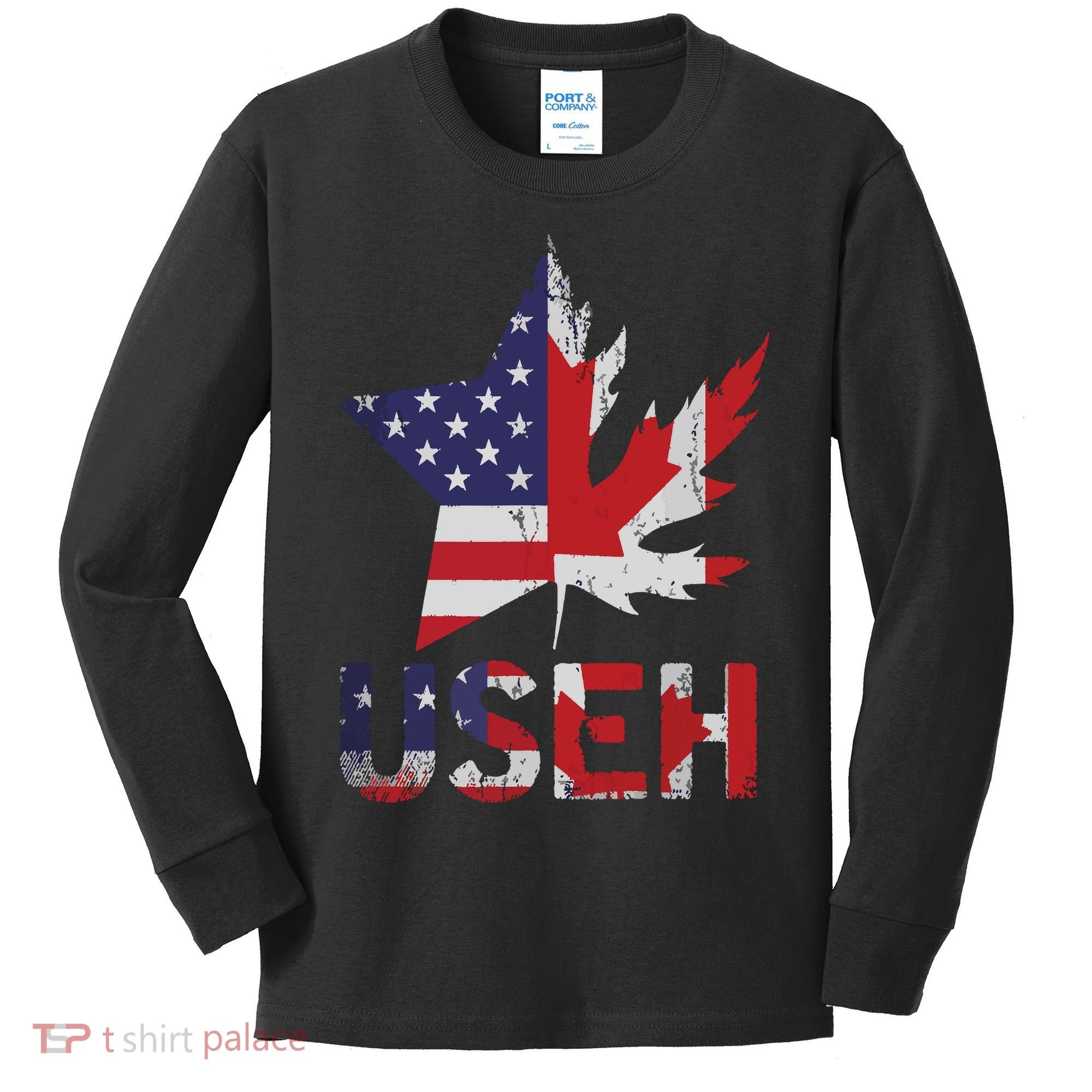 USEH Patriotic USA Star Canadian Maple Leaf Canada Kids Long Sleeve Shirt