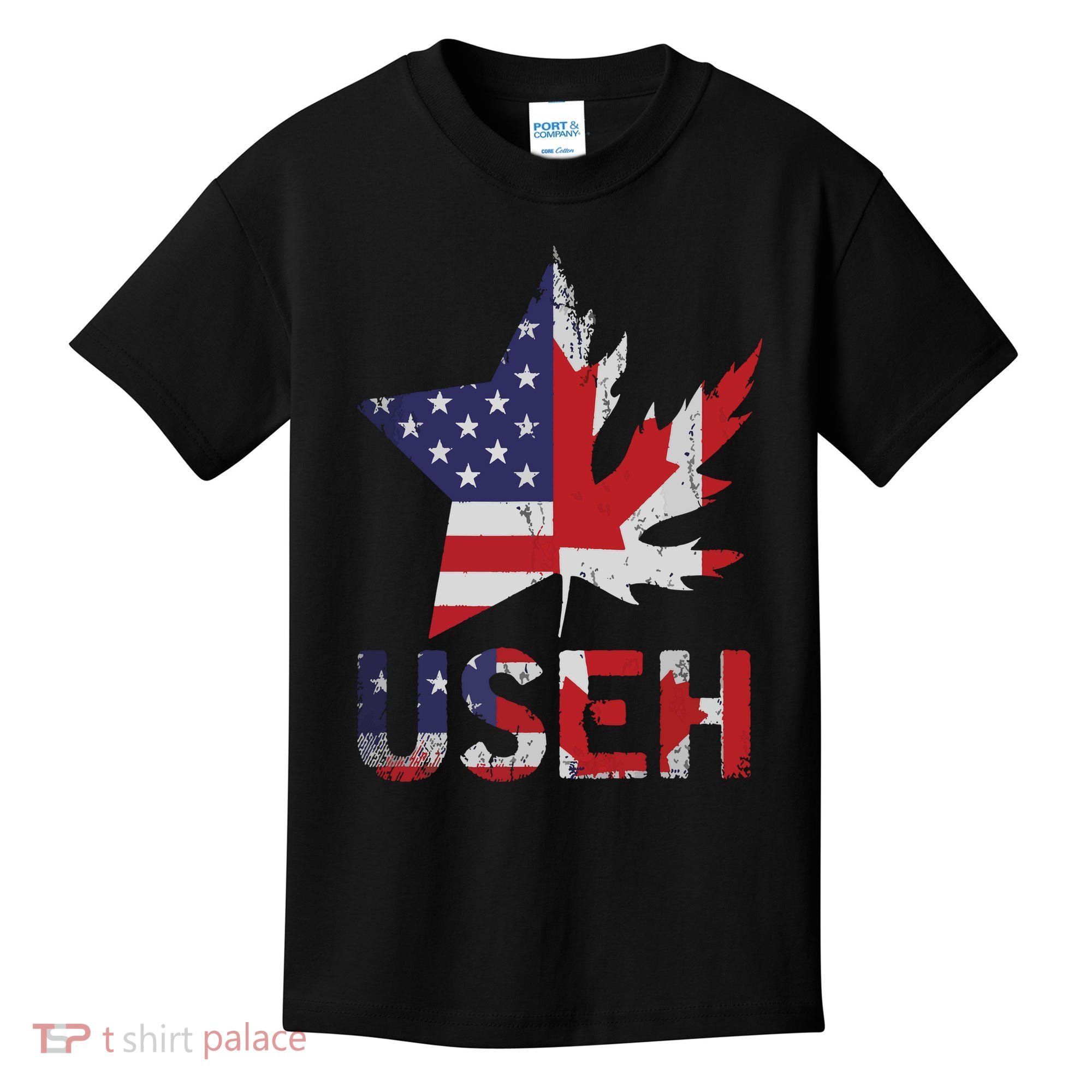 USEH Patriotic USA Star Canadian Maple Leaf Canada Kids T-Shirt
