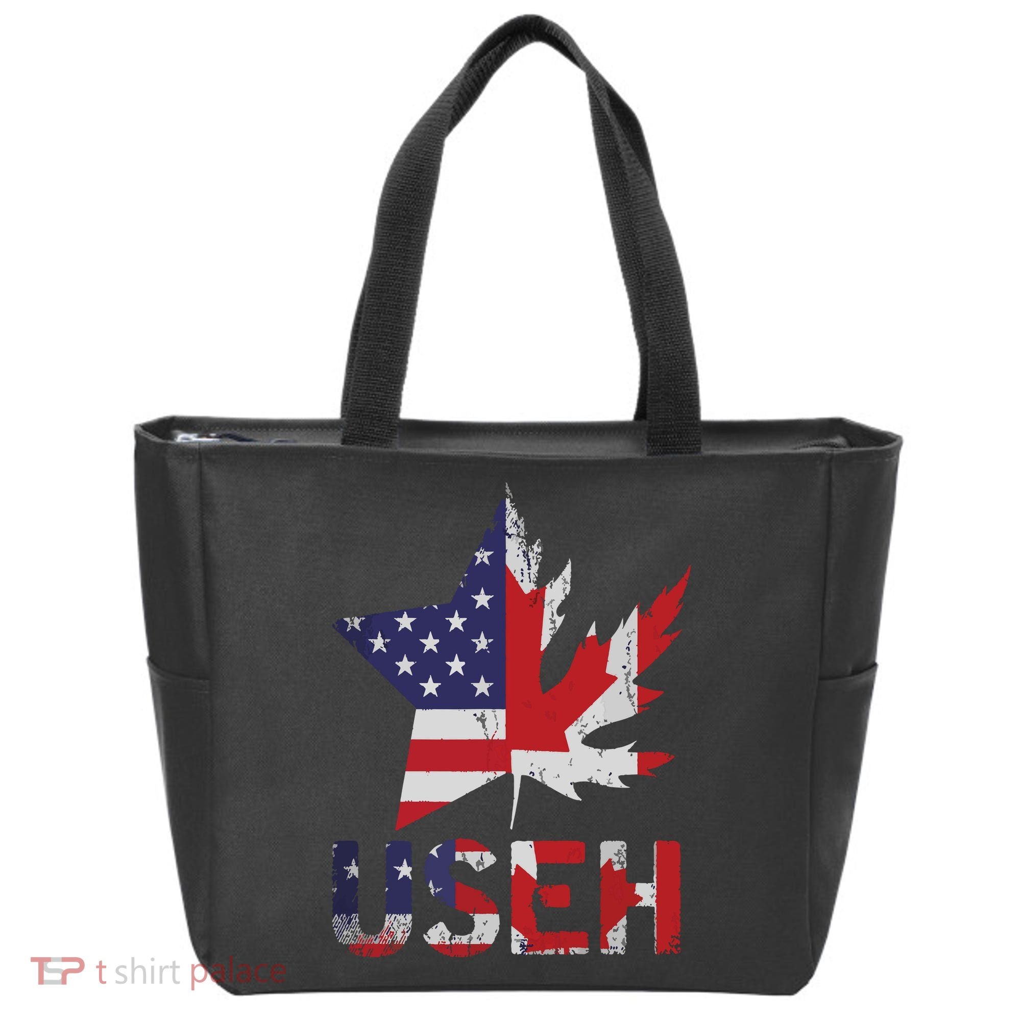 USEH Patriotic USA Star Canadian Maple Leaf Canada Tote Bag