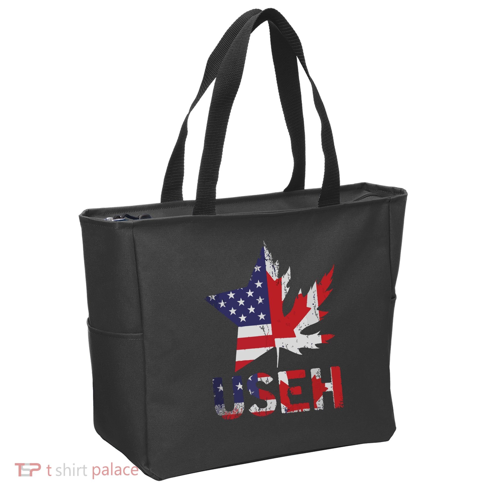 USEH Patriotic USA Star Canadian Maple Leaf Canada Tote Bag