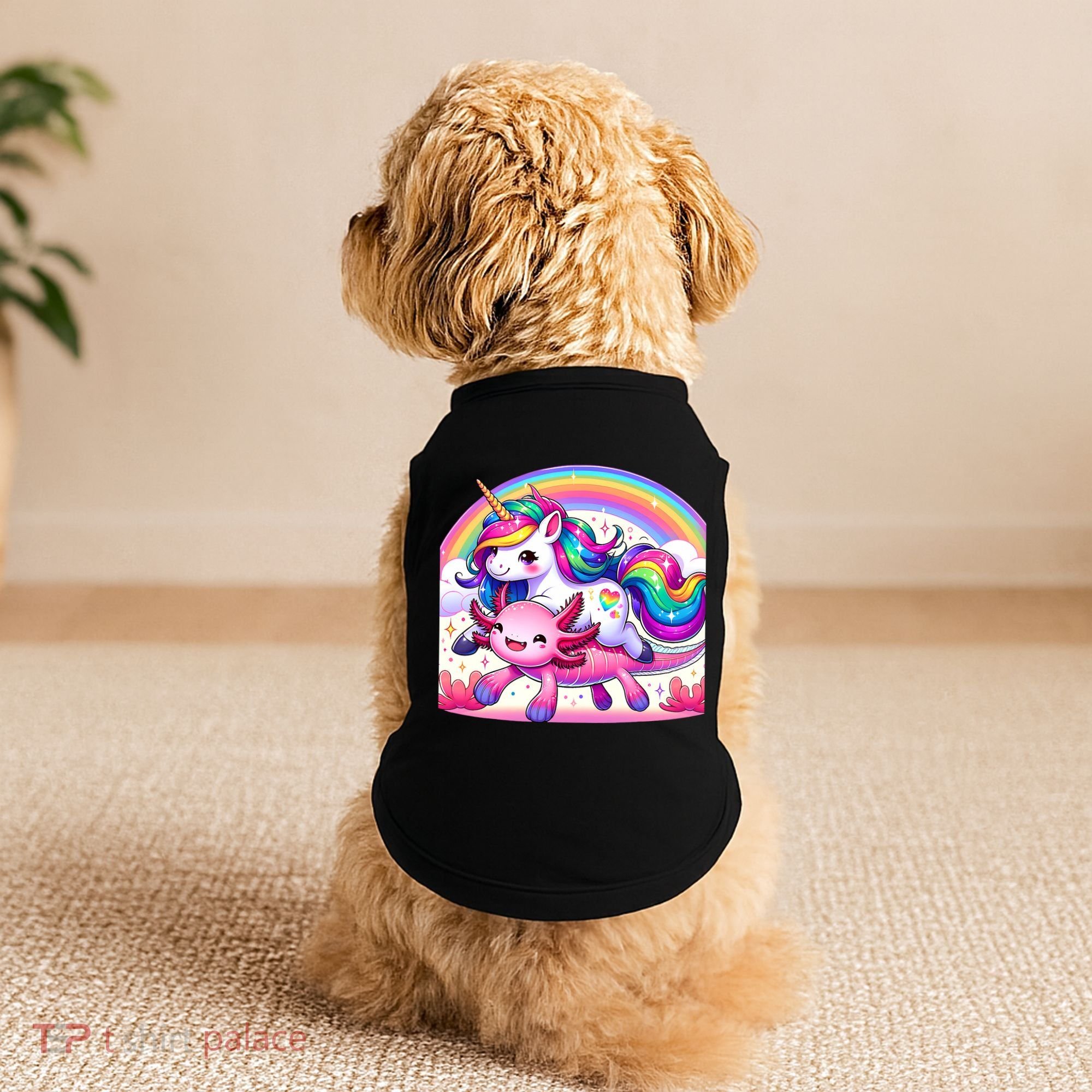 Unicorn Riding Axolotl Kawaii Rainbow Doggie Tank