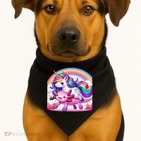 Unicorn Riding Axolotl Kawaii Rainbow USA-Made Doggie Bandana thumb 1