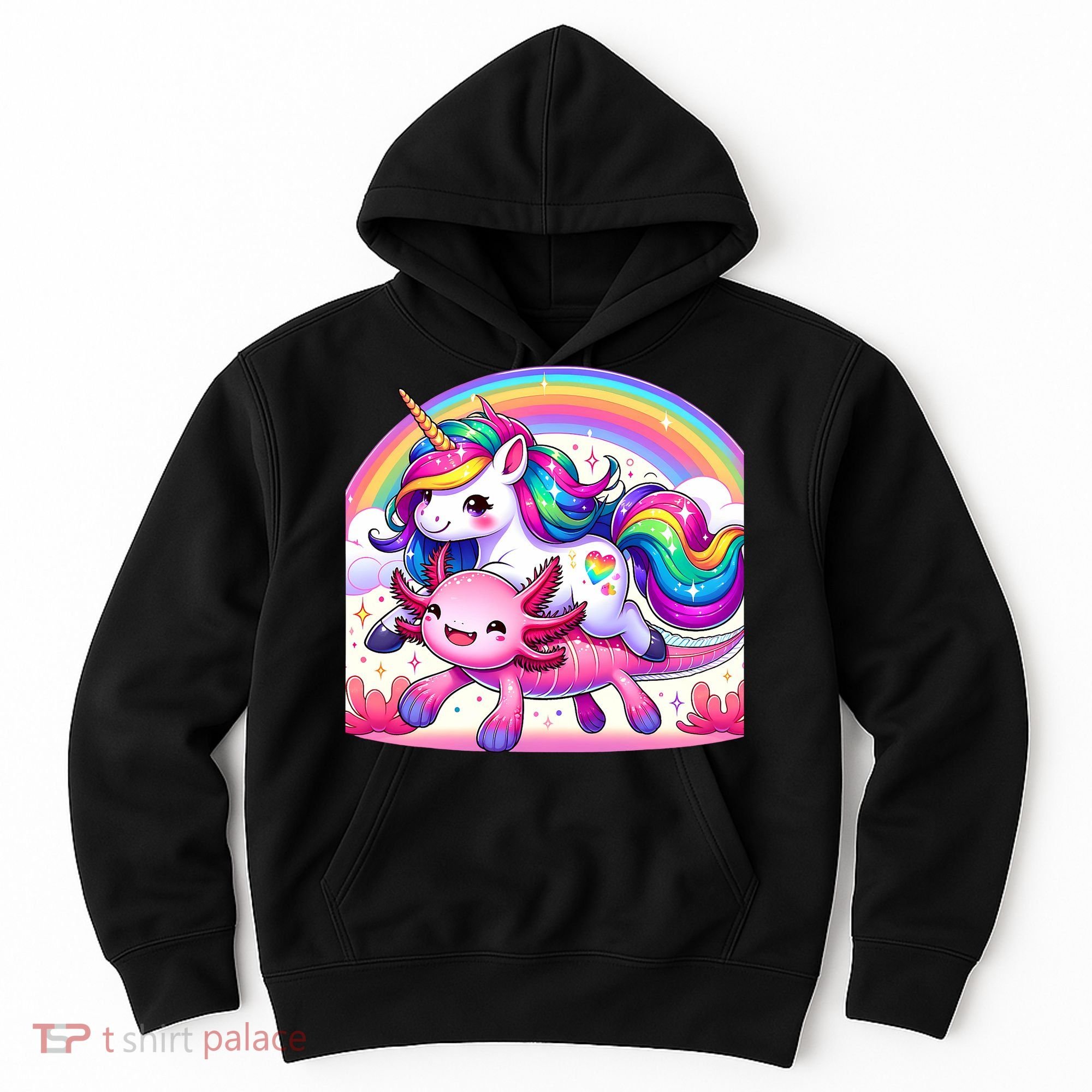 Unicorn Riding Axolotl Kawaii Rainbow Hoodie