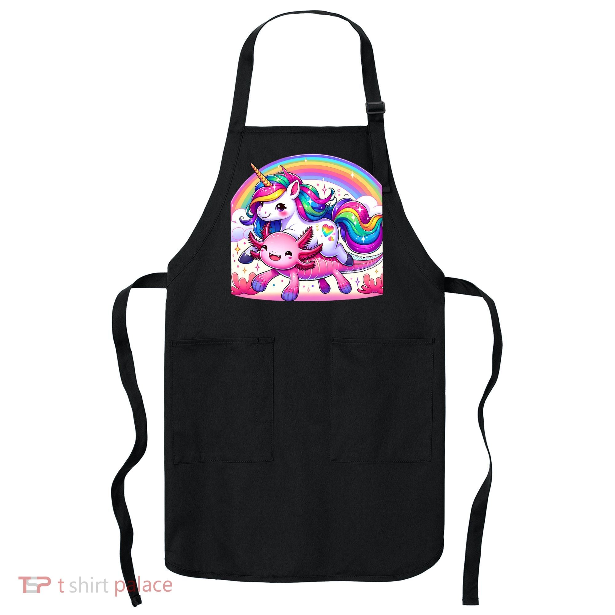 Unicorn Riding Axolotl Kawaii Rainbow Apron