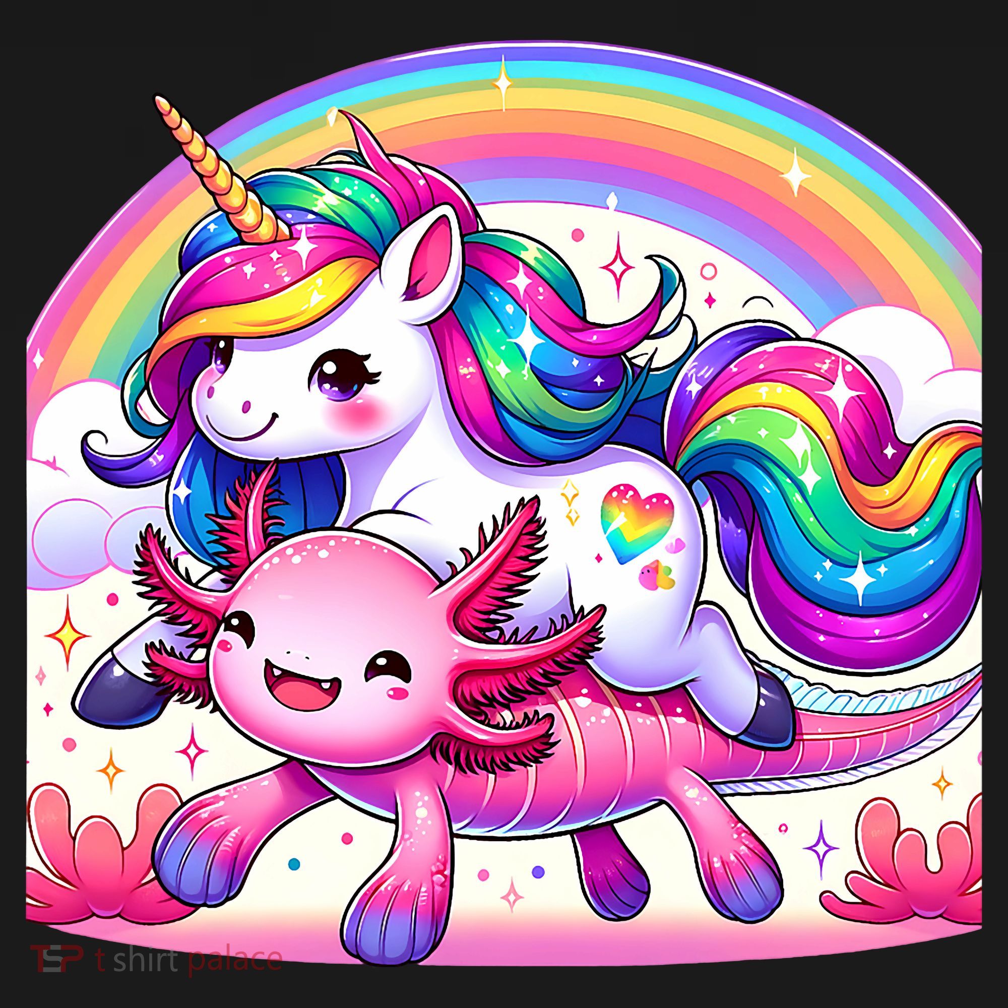 Unicorn Riding Axolotl Kawaii Rainbow Apron