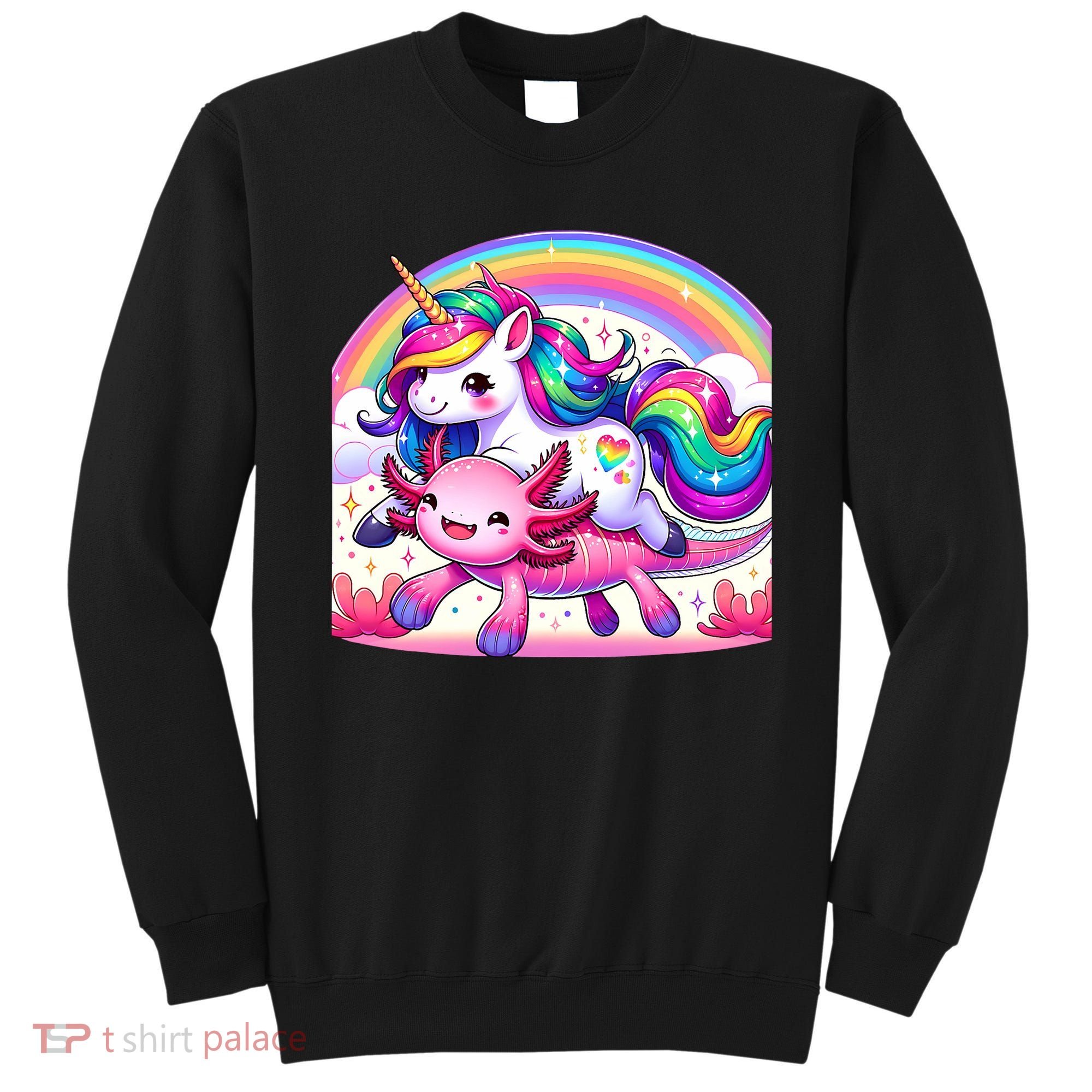 Unicorn Riding Axolotl Kawaii Rainbow Sweatshirt