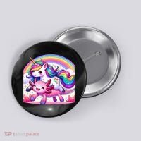 Unicorn Riding Axolotl Kawaii Rainbow Button thumb 0