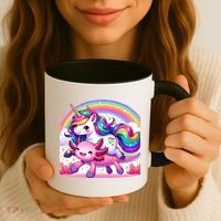 Unicorn Riding Axolotl Kawaii Rainbow Coffee Mug thumb 3