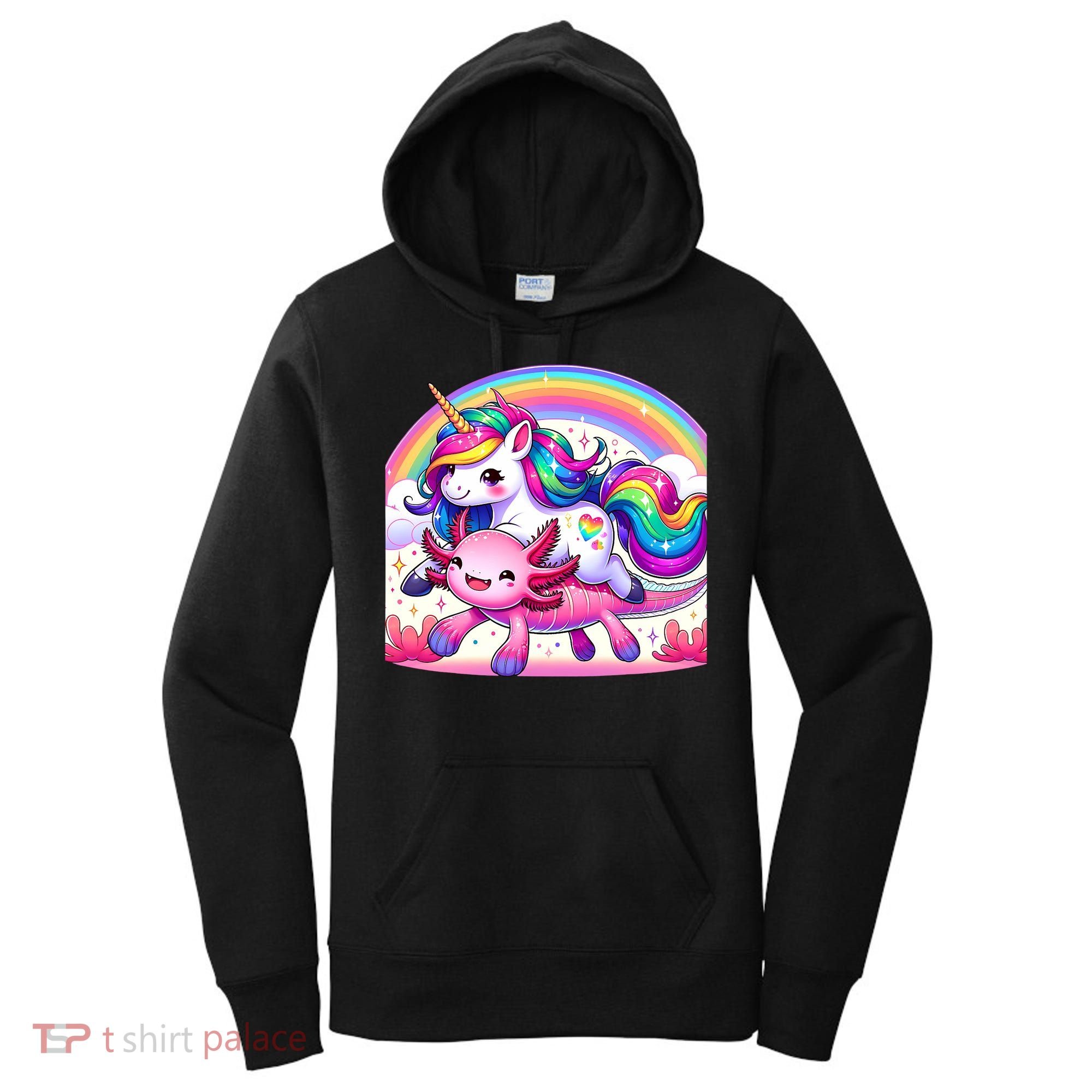 Unicorn Riding Axolotl Kawaii Rainbow Women's Hoodie