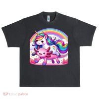 Unicorn Riding Axolotl Kawaii Rainbow Urban Oversized Heavyweight T-Shirt thumb 0