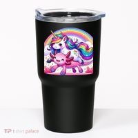 Unicorn Riding Axolotl Kawaii Rainbow Tumbler thumb 0