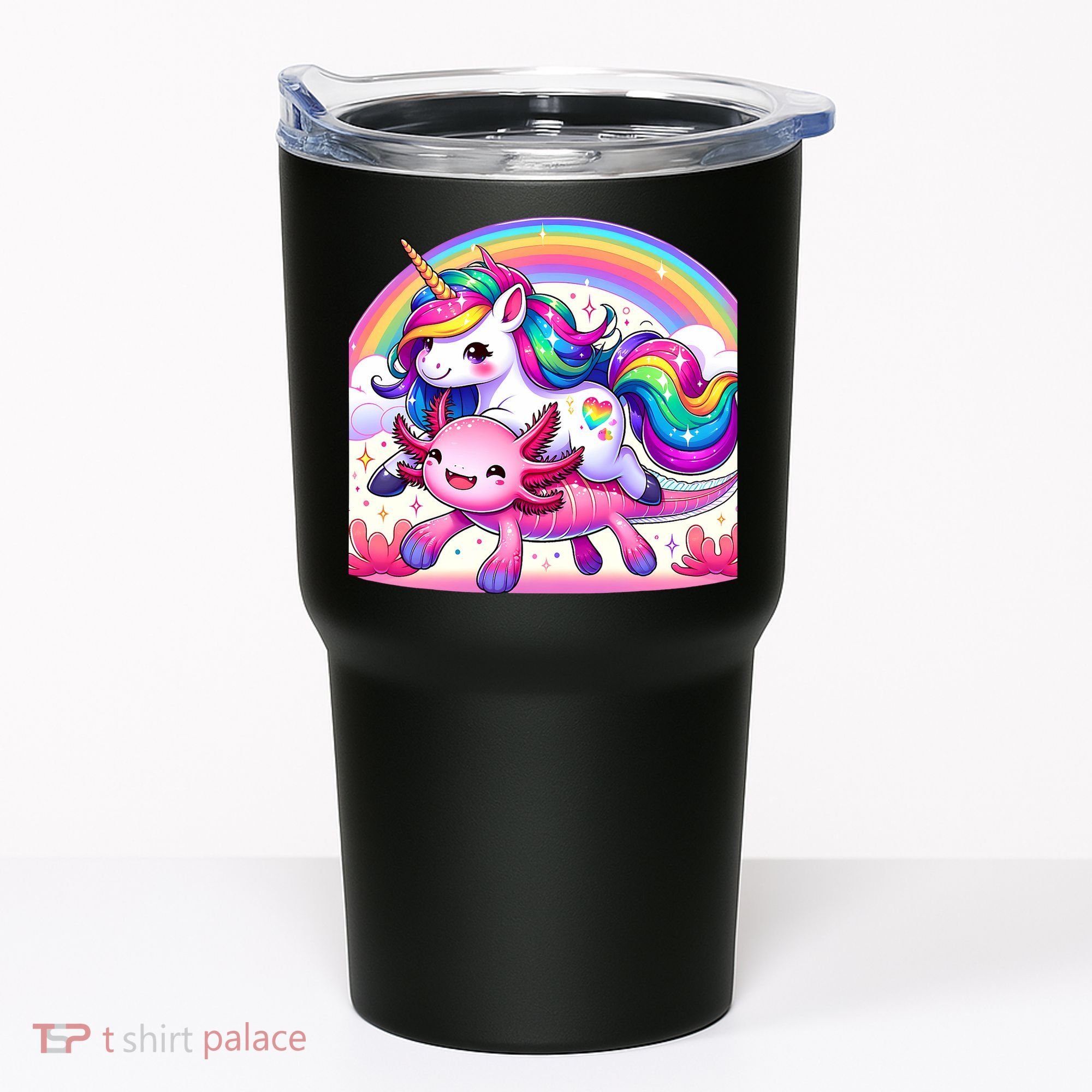 Unicorn Riding Axolotl Kawaii Rainbow Tumbler