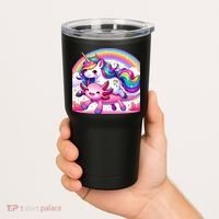 Unicorn Riding Axolotl Kawaii Rainbow Tumbler thumb 2