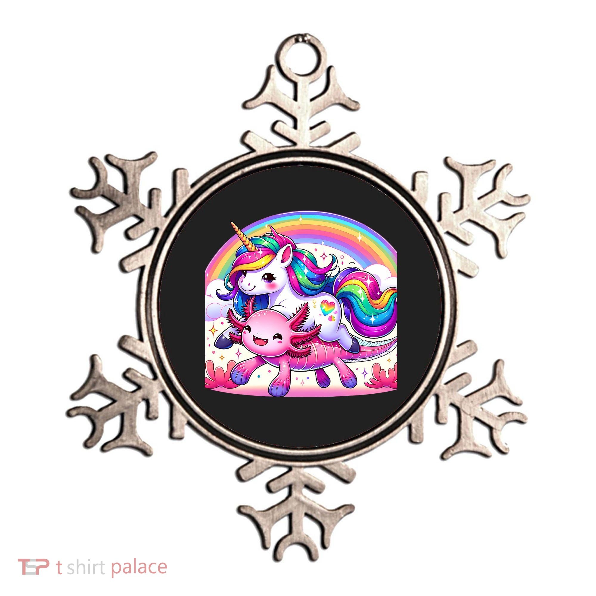 Unicorn Riding Axolotl Kawaii Rainbow Ornament