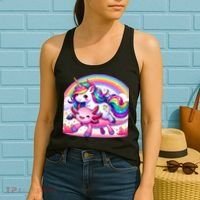 Unicorn Riding Axolotl Kawaii Rainbow Women's Tank Top thumb 2