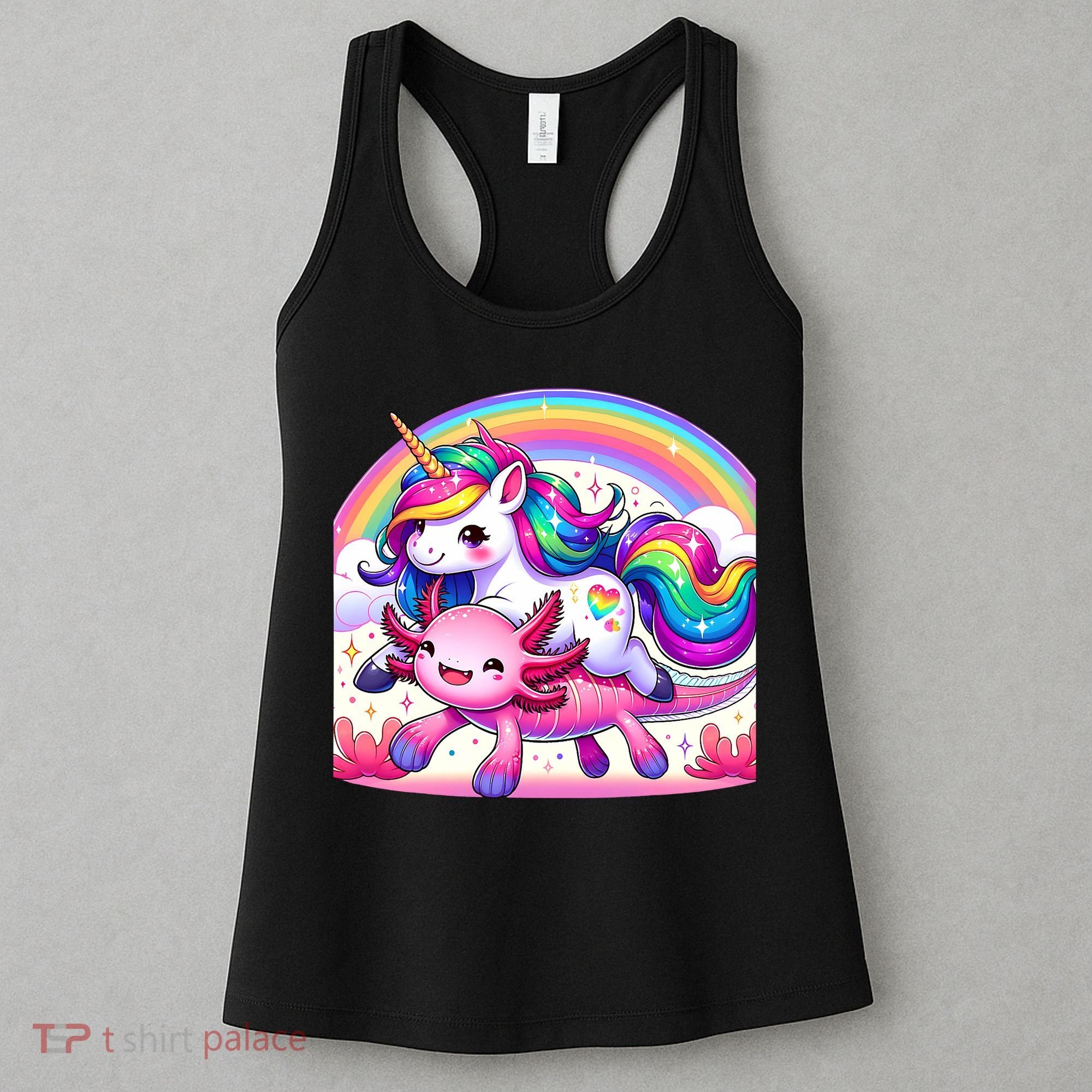 Unicorn Riding Axolotl Kawaii Rainbow Women's Tank Top