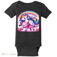 Unicorn Riding Axolotl Kawaii Rainbow Baby Bodysuit thumb 0
