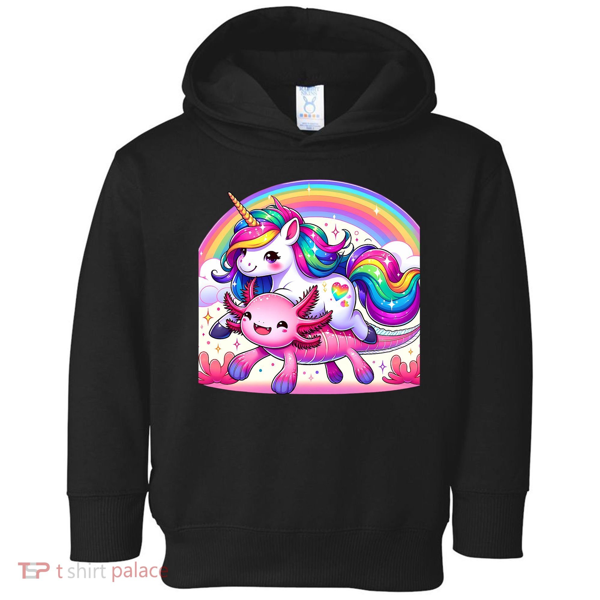 Unicorn Riding Axolotl Kawaii Rainbow Toddler Hoodie