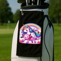 Unicorn Riding Axolotl Kawaii Rainbow Golf Towel thumb 2