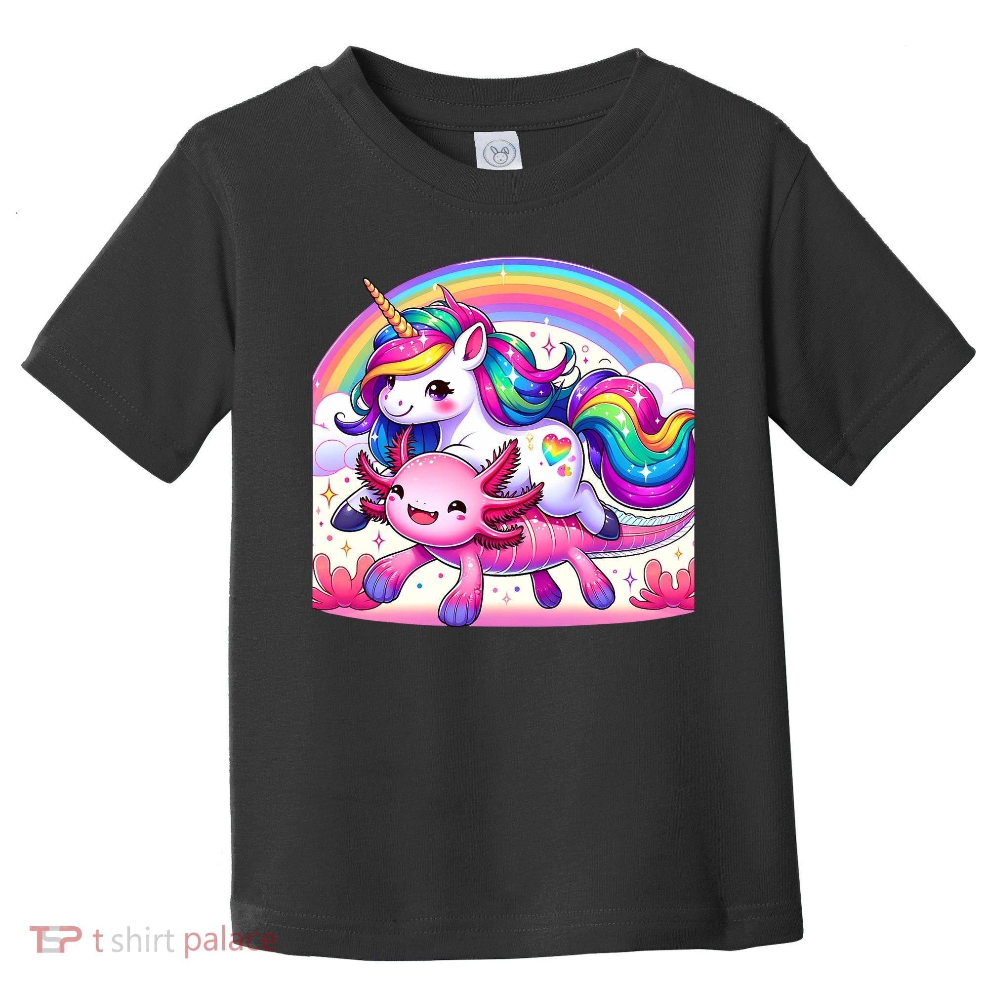 Unicorn Riding Axolotl Kawaii Rainbow Toddler T-Shirt