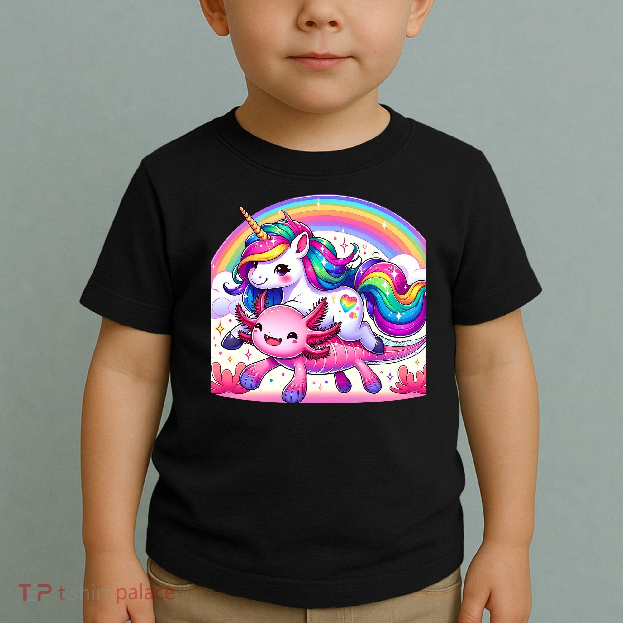 Unicorn Riding Axolotl Kawaii Rainbow Toddler T-Shirt