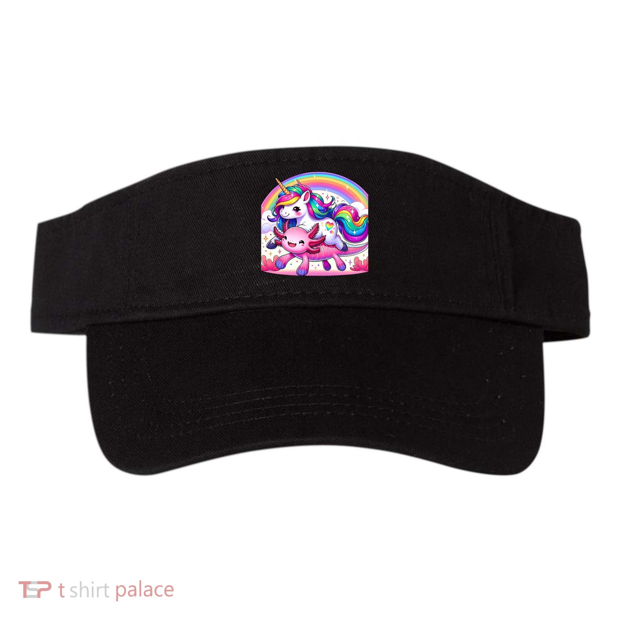 Unicorn Riding Axolotl Kawaii Rainbow Visor
