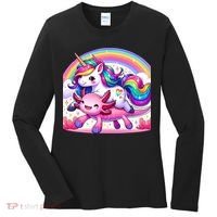 Unicorn Riding Axolotl Kawaii Rainbow Women's Long Sleeve Shirt thumb 0