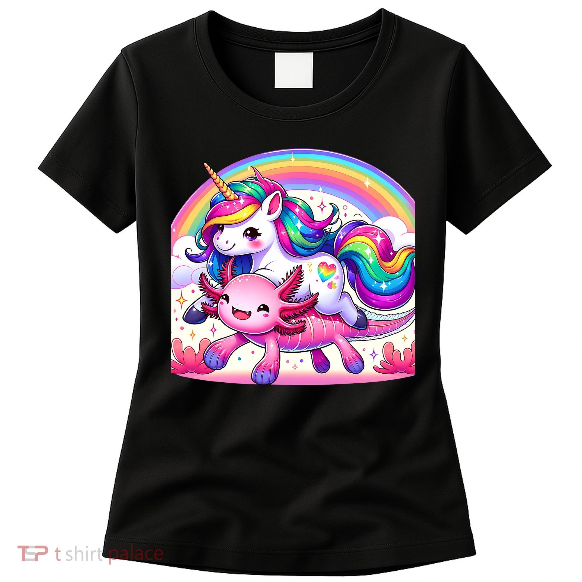 Unicorn Riding Axolotl Kawaii Rainbow Women's T-Shirt