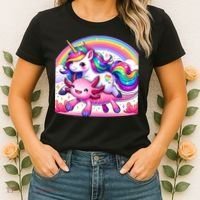Unicorn Riding Axolotl Kawaii Rainbow Women's T-Shirt thumb 2