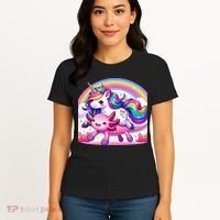 Unicorn Riding Axolotl Kawaii Rainbow Women's T-Shirt thumb 4