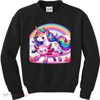 Unicorn Riding Axolotl Kawaii Rainbow Kids Sweatshirt thumb 0