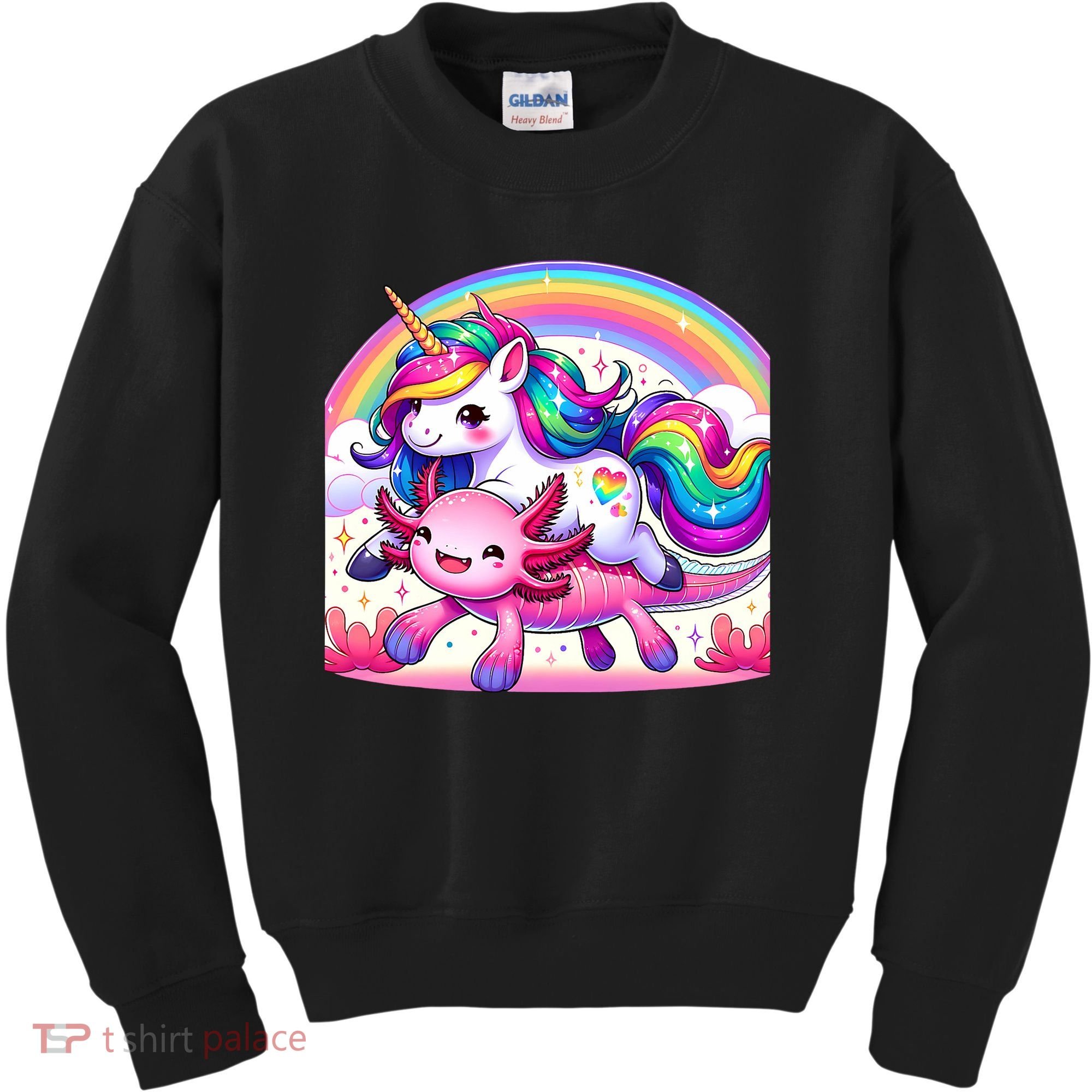 Unicorn Riding Axolotl Kawaii Rainbow Kids Sweatshirt
