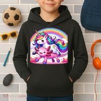 Unicorn Riding Axolotl Kawaii Rainbow Kids Hoodie thumb 2