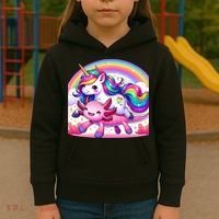 Unicorn Riding Axolotl Kawaii Rainbow Kids Hoodie thumb 3