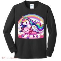 Unicorn Riding Axolotl Kawaii Rainbow Kids Long Sleeve Shirt thumb 0
