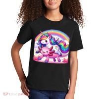 Unicorn Riding Axolotl Kawaii Rainbow Kids T-Shirt thumb 2