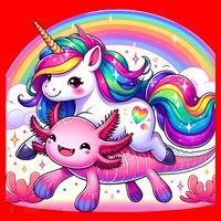 Unicorn Riding Axolotl Kawaii Rainbow Santa Hat thumb 1
