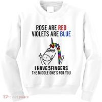 Unicorn Rose Are Red Violets Are Blue I Have 5 Fingers Kids Sweatshirt thumb 0
