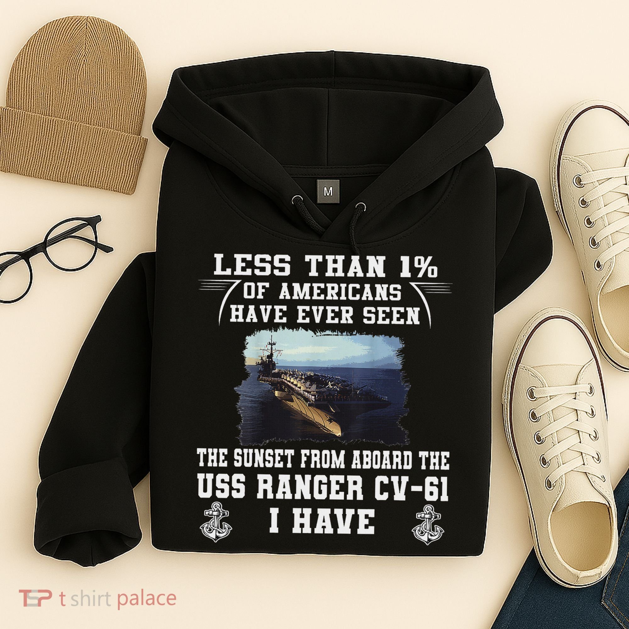 Uss Ranger Cv 61 Aircraft Carrier Black Hoodie